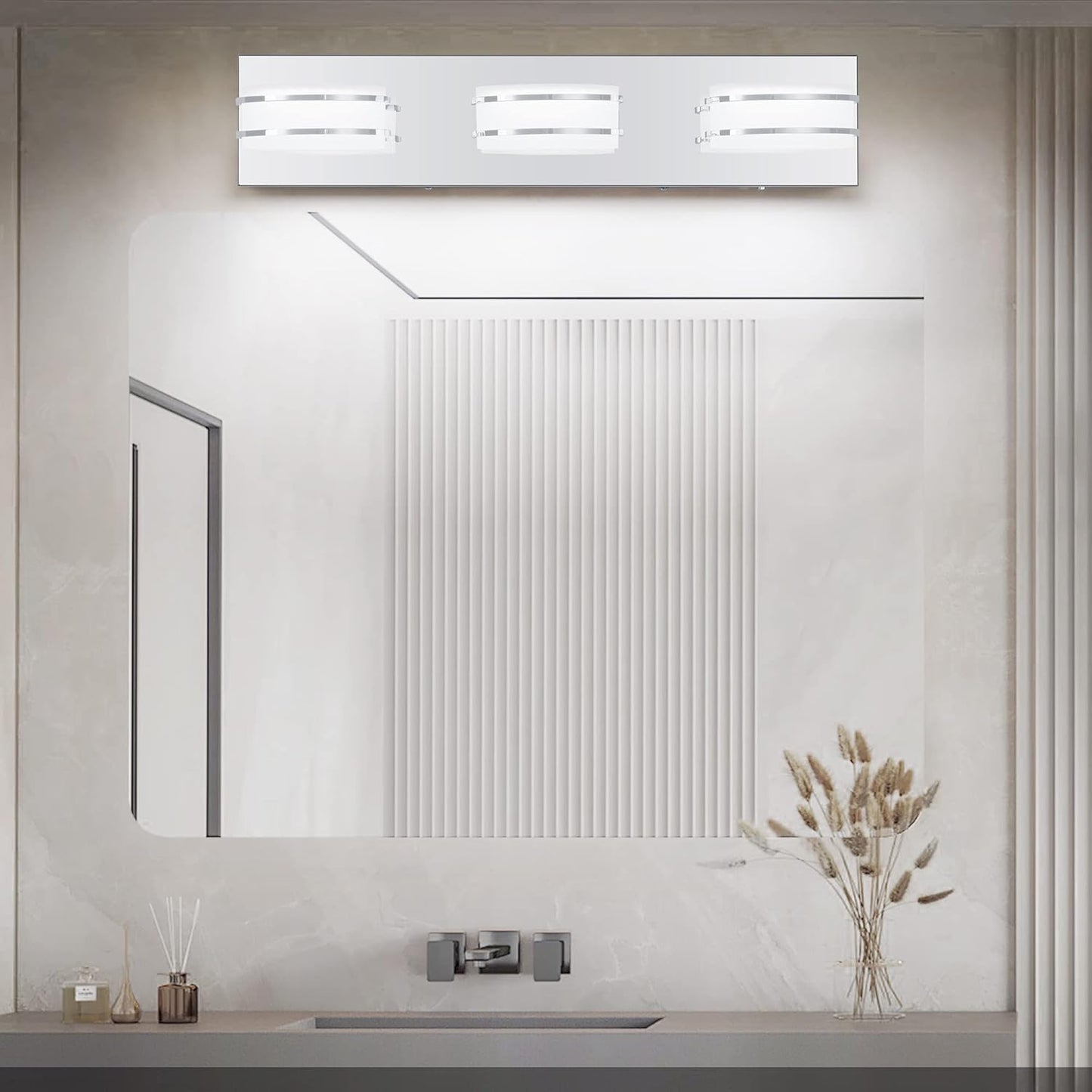 LED Chrome 3-Light Dimmable Bathroom Vanity Light Fixture - Modern Acrylic & Stainless Steel Over Mirror Lighting