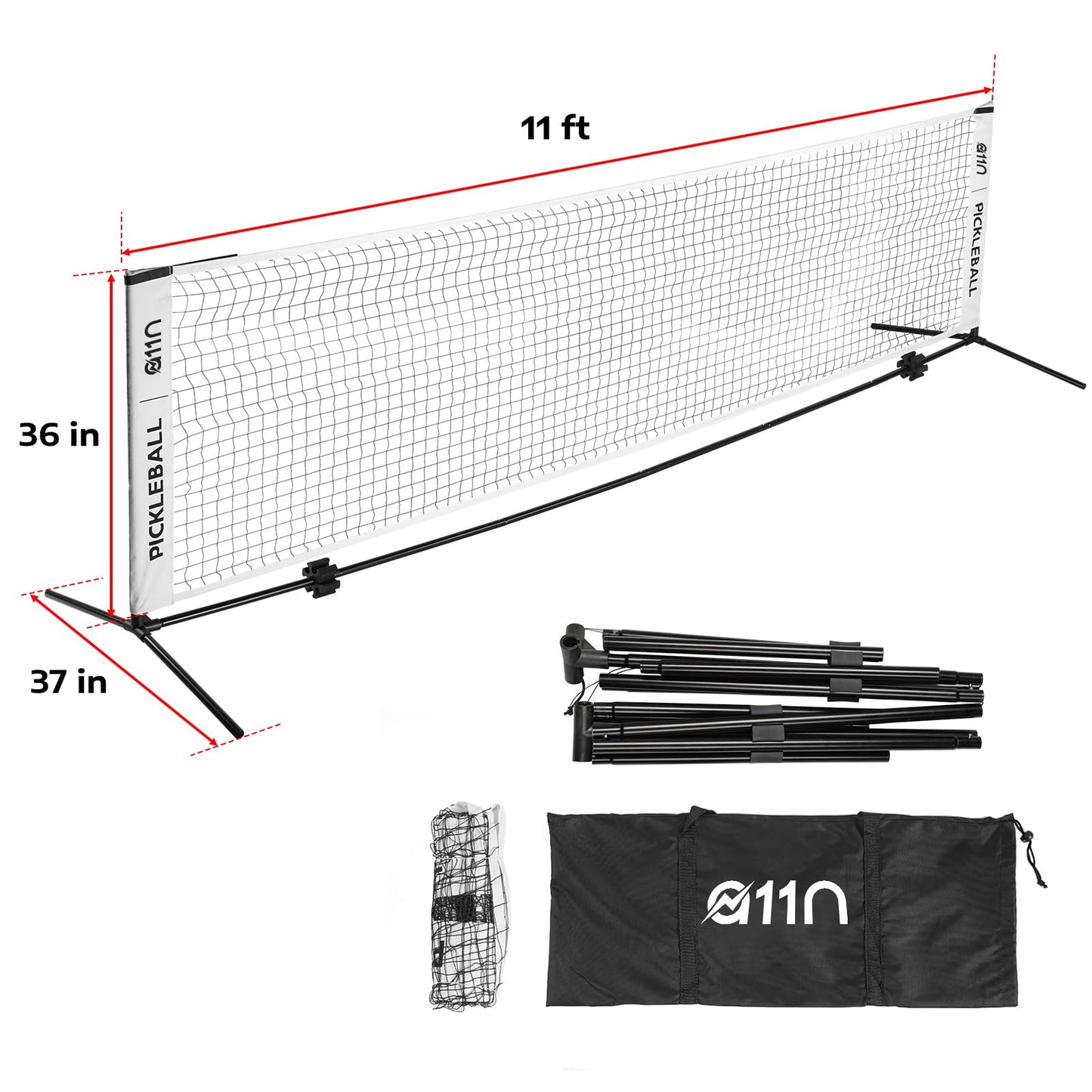 A11N SPORTS Portable Pickleball Net for Driveway - Half Court Size, 11ft Net for Pickleball, Kids Tennis, Soccer Tennis