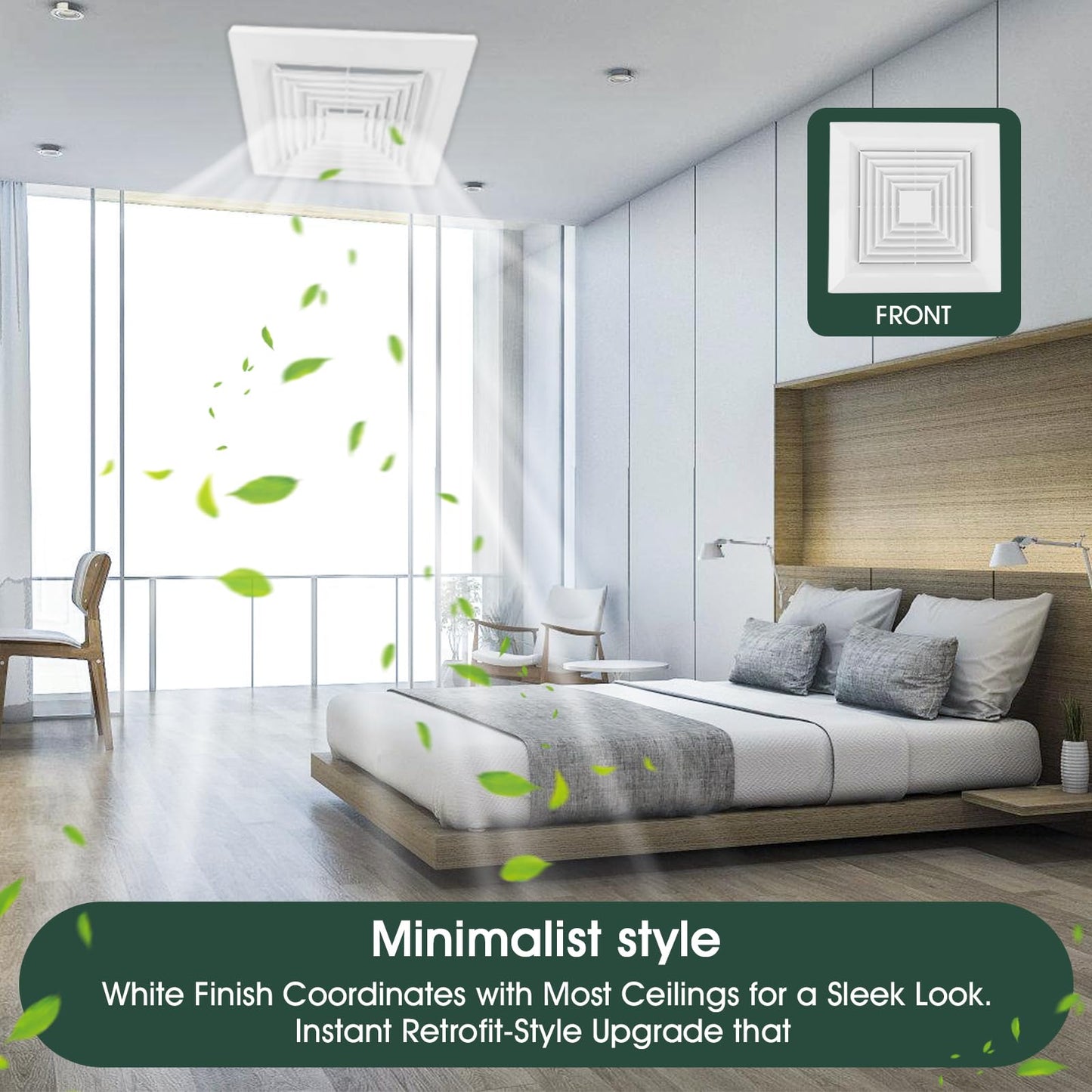 White 1 Piece (9 “x 9 ”Inch) Bathroom Exhaust Fan Cover with Spring, Square Ceiling or Wall Mounted Exhaust Fan, Ceiling Fan, Grille, Air Diffuser, Diverter Ventilation Hood, Replacement Accessories