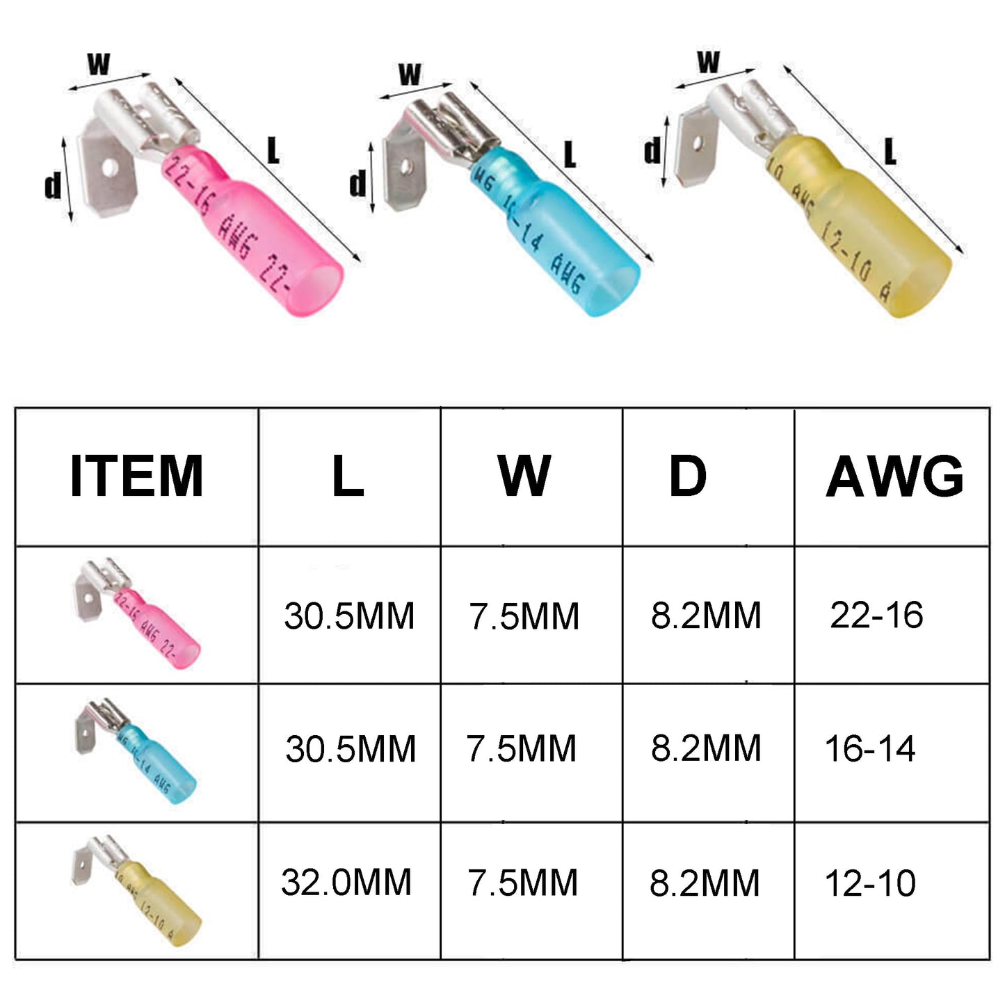 XUGERIP 50 PCS Heat Shrink Piggyback Spade Connectors, AWG 10-22 Insulated Quick Disconnect Wire Connector, Electrical Butt Terminals for Marine, Electronics, Automotive