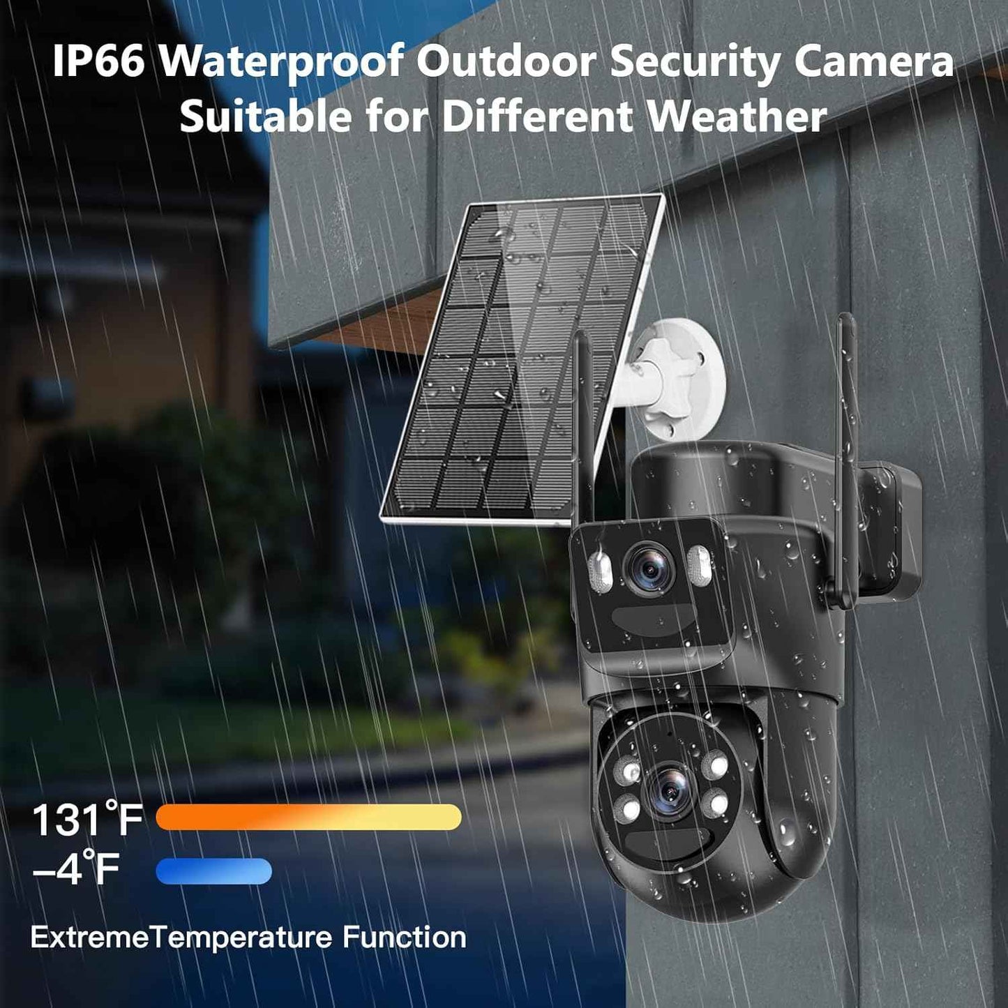4K Wireless Solar Security Camera - Dual Lens Bullet & 360° PTZ, Color Night Vision, Battery Powered