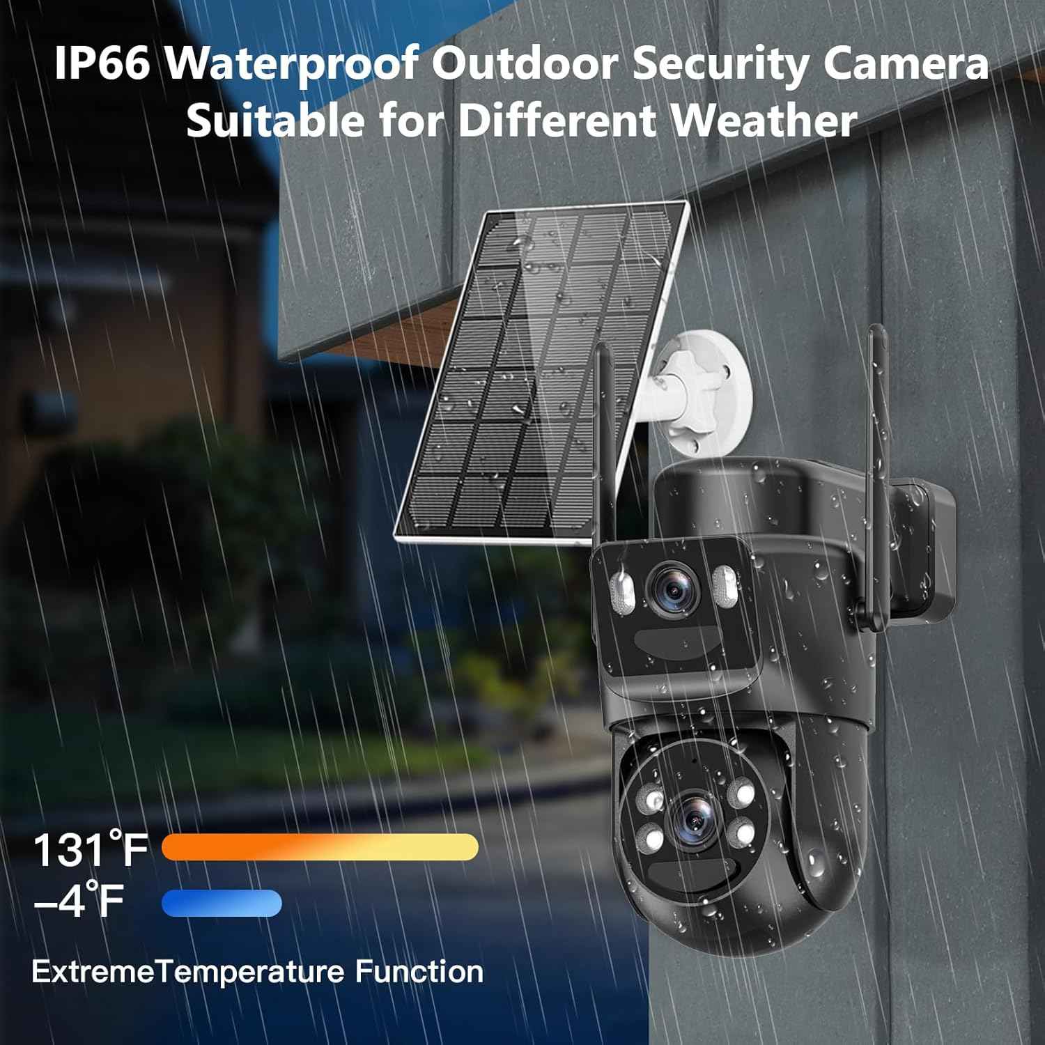 4K Wireless Solar Security Camera - Dual Lens Bullet & 360° PTZ, Color Night Vision, Battery Powered