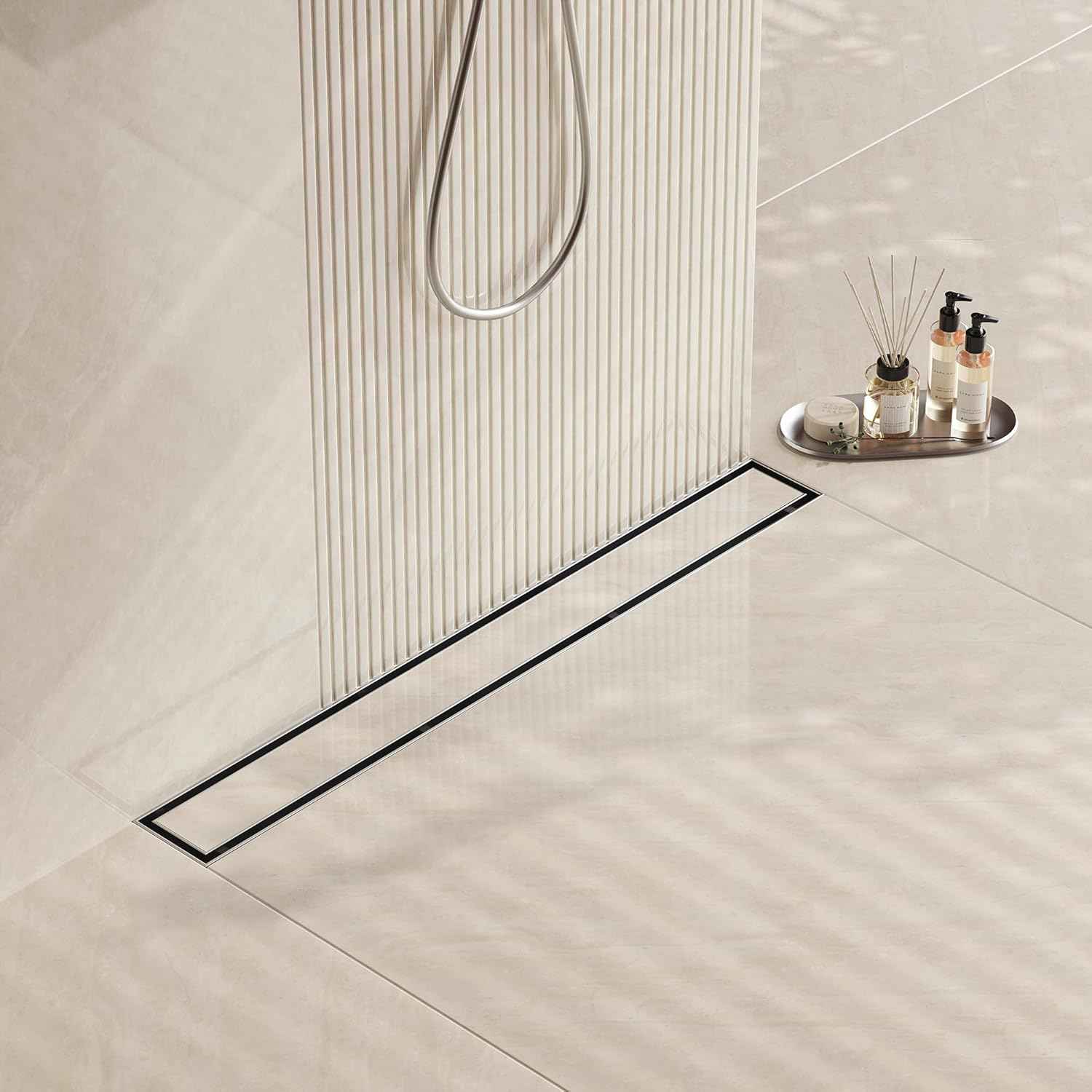 Neodrain 18-Inch Gold Linear Shower Drain - Brushed Brass, Tile Insert Cover & Hair Strainer