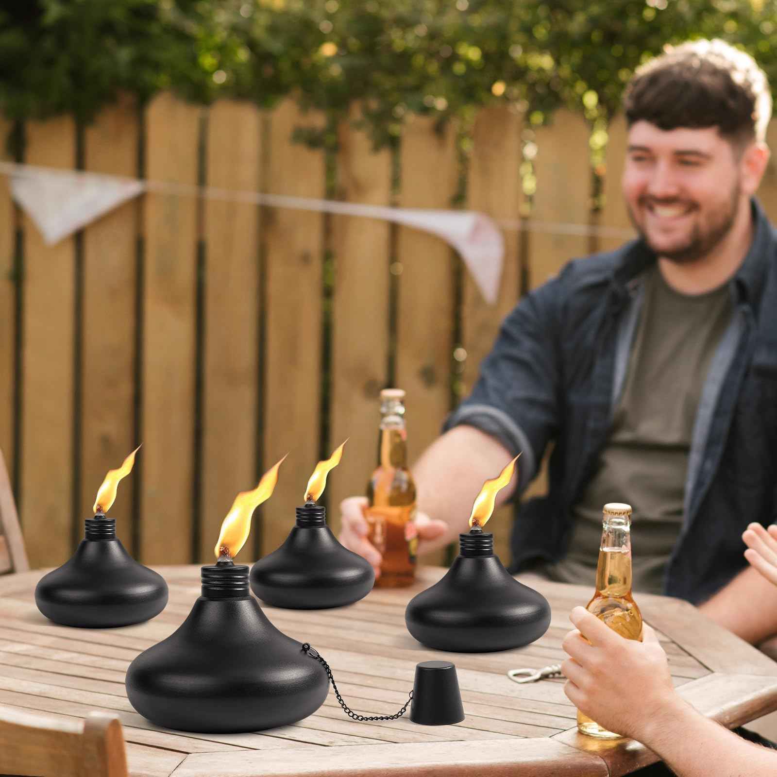 SNOGSWOG Upgraded Tabletop Torches Set of 2, 24oz Citronella Candles for Outdoor, Metal Table Top Torches for Outside, Refillable Torch Lanterns for Patio, Yard, Deck, Garden, Party