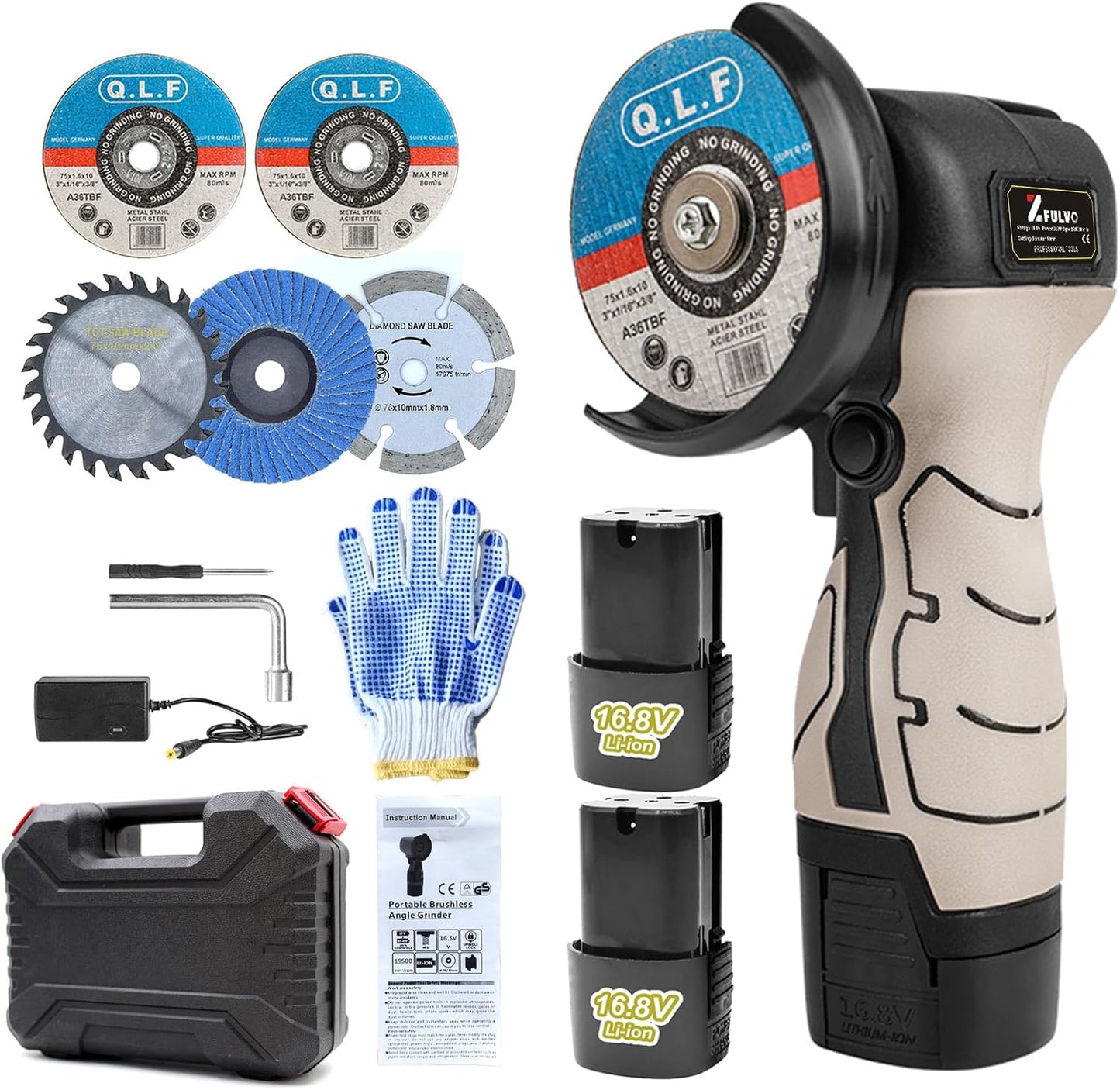 Mini Cordless Angle Grinder Kit - 19500 RPM Electric Tool with 2 Batteries & 5 Cutting Discs for Metal & Wood