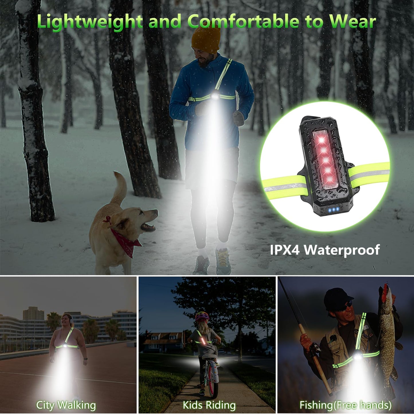 YOSKY Running Lights for Runners - True 800 Lumen LED Chest Light, Night Running, Adjustable Beam, Yellow Reflective Gear, 4-8h USE TIME