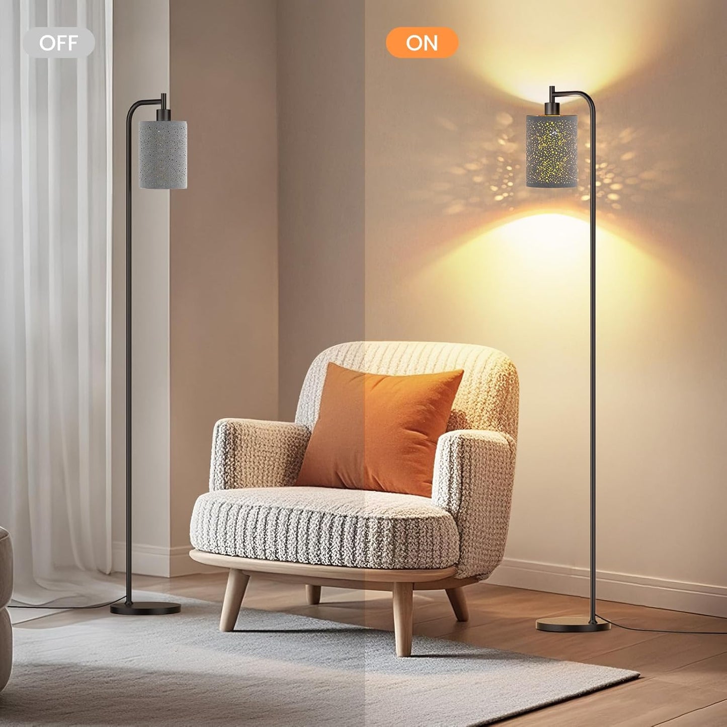 Dimmable Floor Lamp with Linen Shade & Remote Control - Modern 9W LED Standing Lamp for Living Room, Bedroom, Office