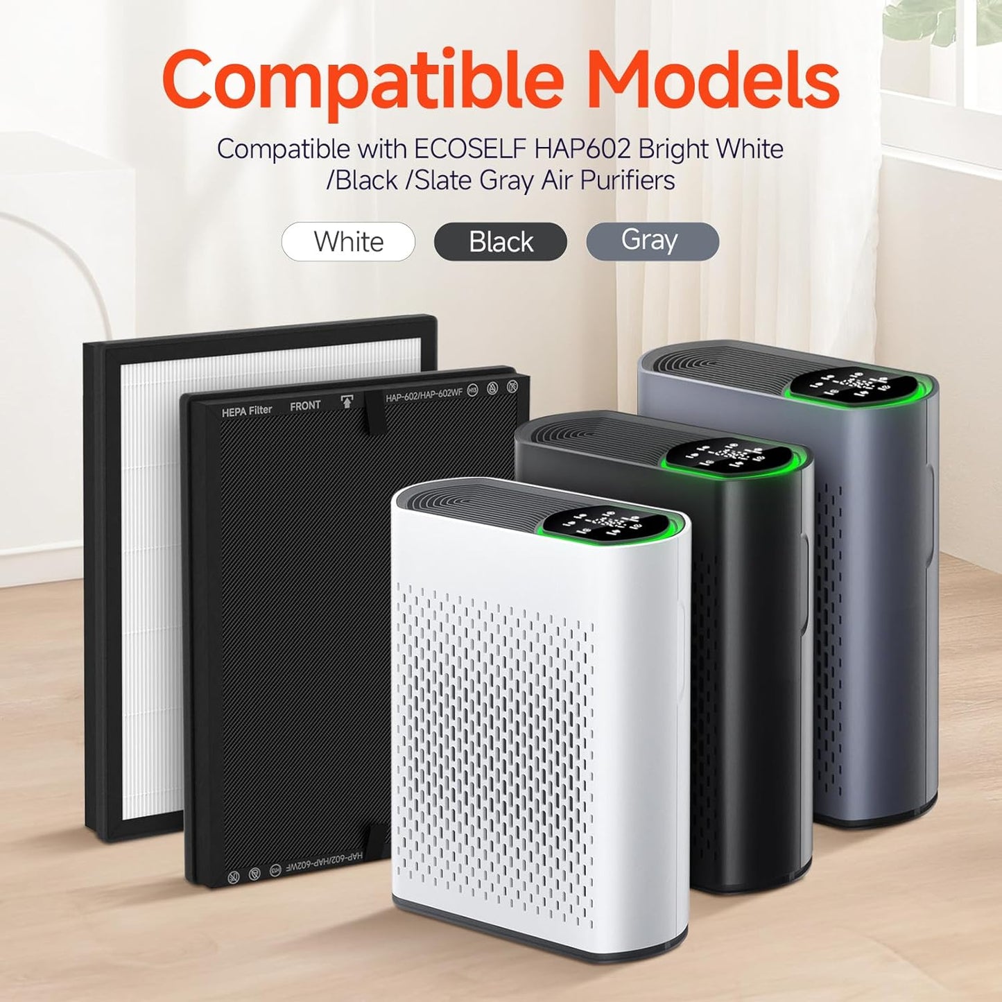 HAP602 Replacement Filter 4-Pack for ECOSELF Air Purifier - 3-in-1 Pre-Filter & Activated Carbon