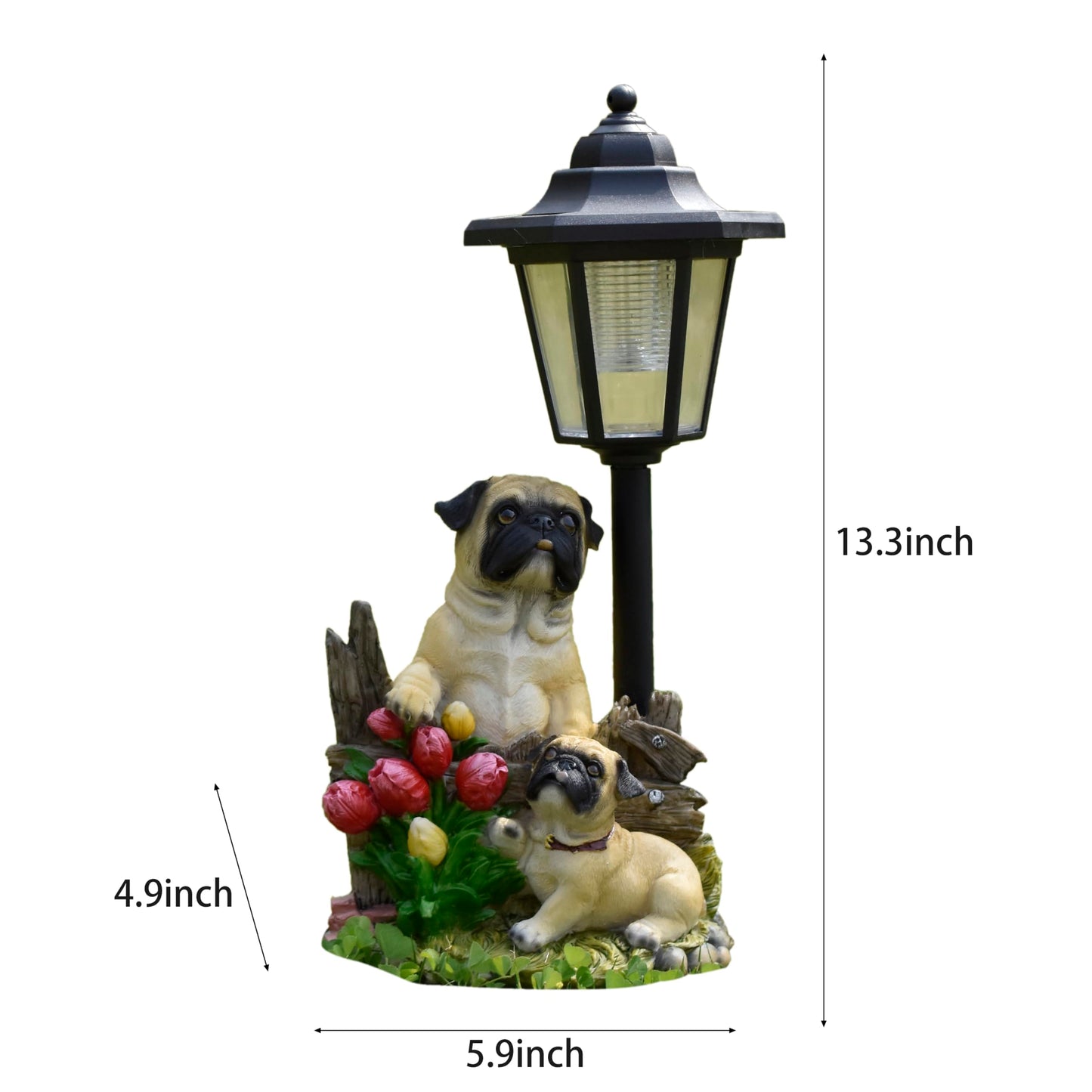 JIALINXIA Solar Garden Country Farm Pug Dogs with Light, Outside-Outdoor Decorations Animal Statue for Patio Yard Lawn Walkway Ornaments Clearance Gifts for Mom Grandma Birthday