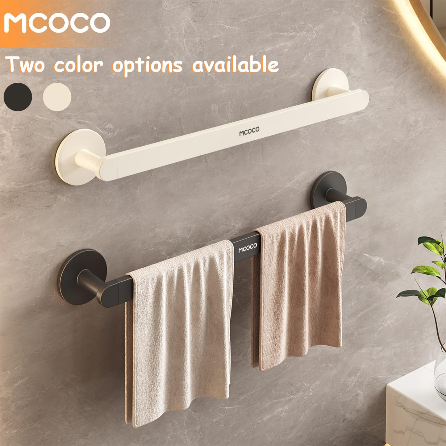 MCOCO Towel Rack for Bathroom Wall Mounted Adhesive Holder No Drill 15.8 inch Multi Use Space Saving Hanger for Towels Pot Lids Shoes 4 Layer Shield Rustproof Home Decor Classic White