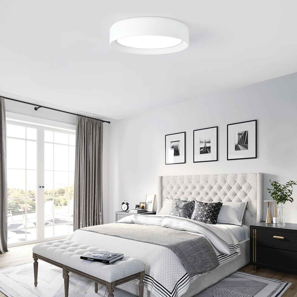 24W Dimmable LED Flush Mount Ceiling Light Fixture - 11.81" Modern 5CCT 3000K-6500K for Kitchen, Hallway & Laundry Room
