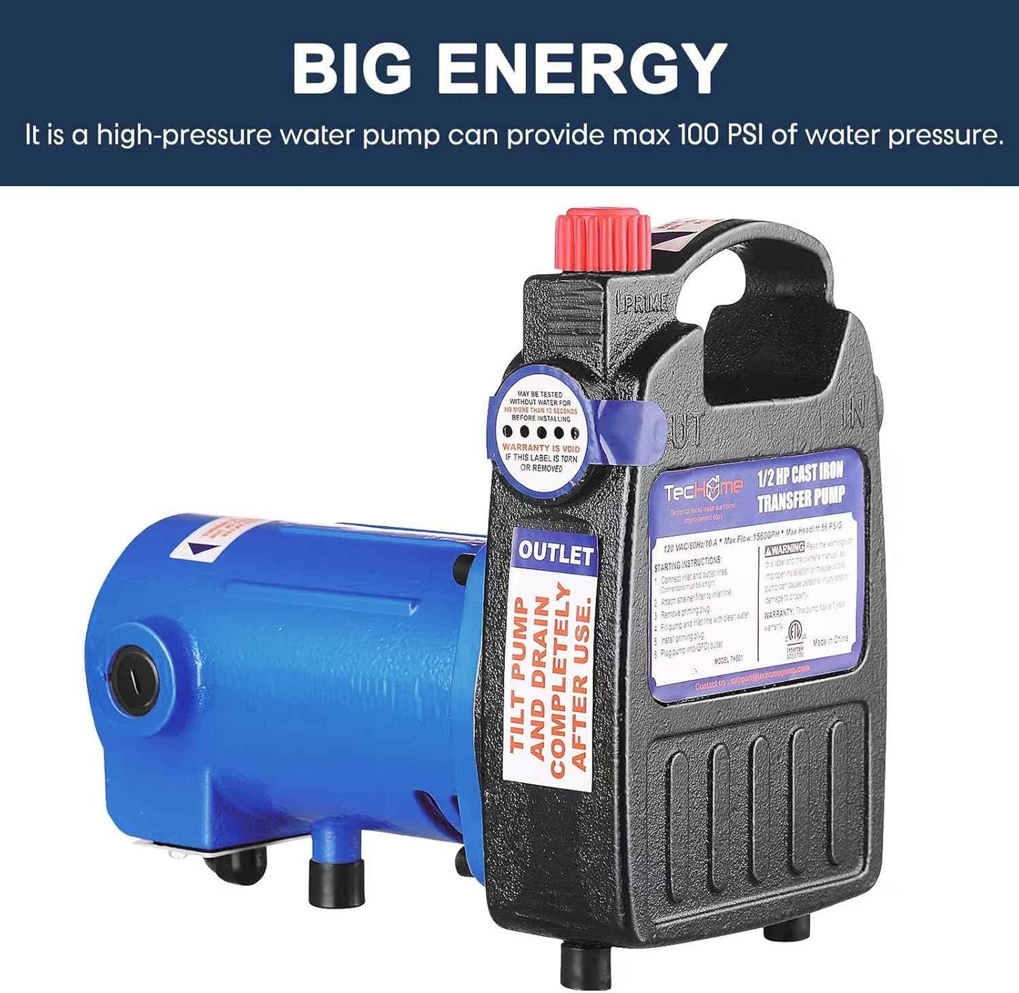 1500GPH Submersible Water Transfer Pump - 12V Sump Pump with 20ft Power Cord