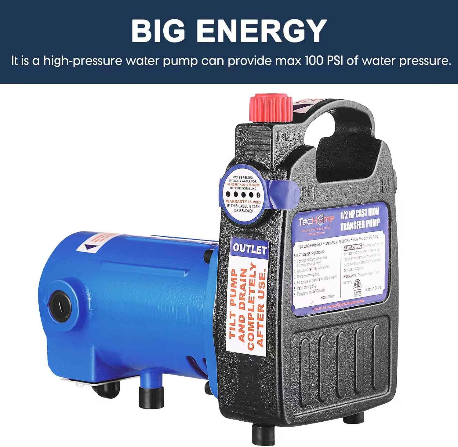 1500GPH Submersible Water Transfer Pump - 12V Sump Pump with 20ft Power Cord