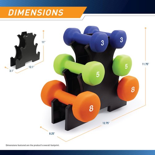 Marcy 3-Pair Neoprene Coated Cast Iron Dumbbell Set with Rack (3 lbs, 5 lbs, 8 lbs - Total 32 lbs) - Hand Weights for Home Exercise, Yoga, Fitness Training NDS-32B