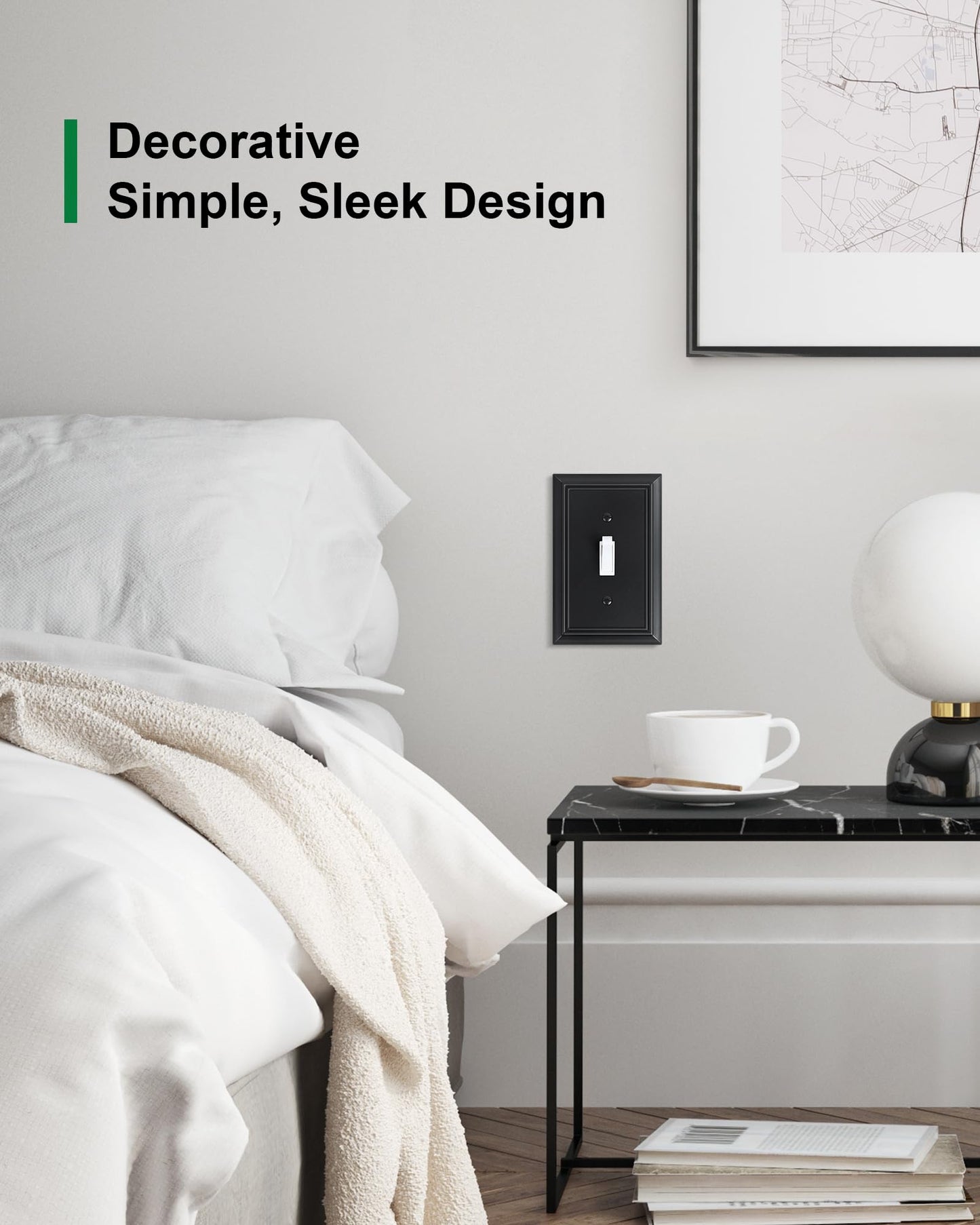 2-Pack Single Toggle Light Switch Cover Plate, Durable Natural Bamboo Fiber Decorative Switch Plate Covers, Matte Black 1 Gang Wall Plate, Corrosion Resistant