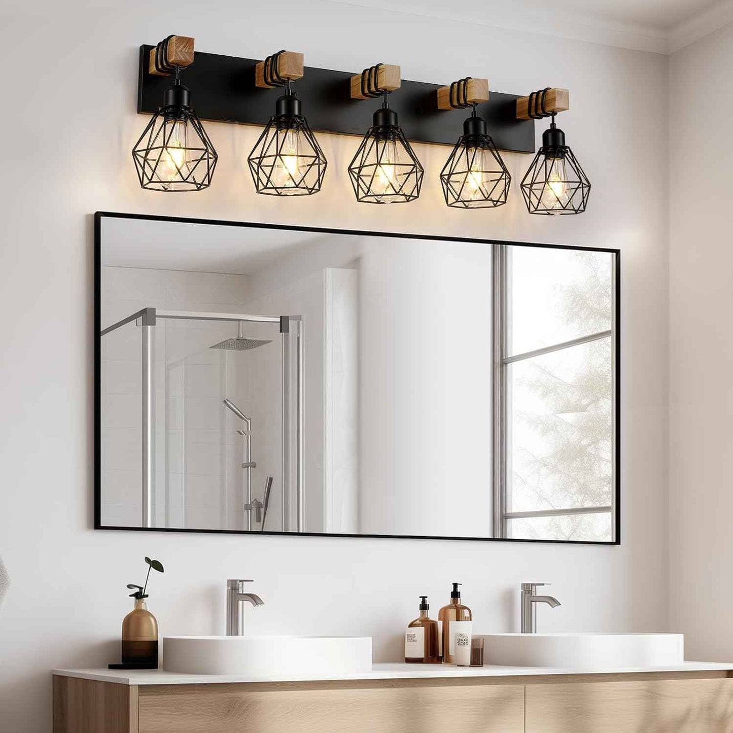 Farmhouse 3-Light Bathroom Vanity Light Fixture - Rustic White Wood Sconces for Mirror