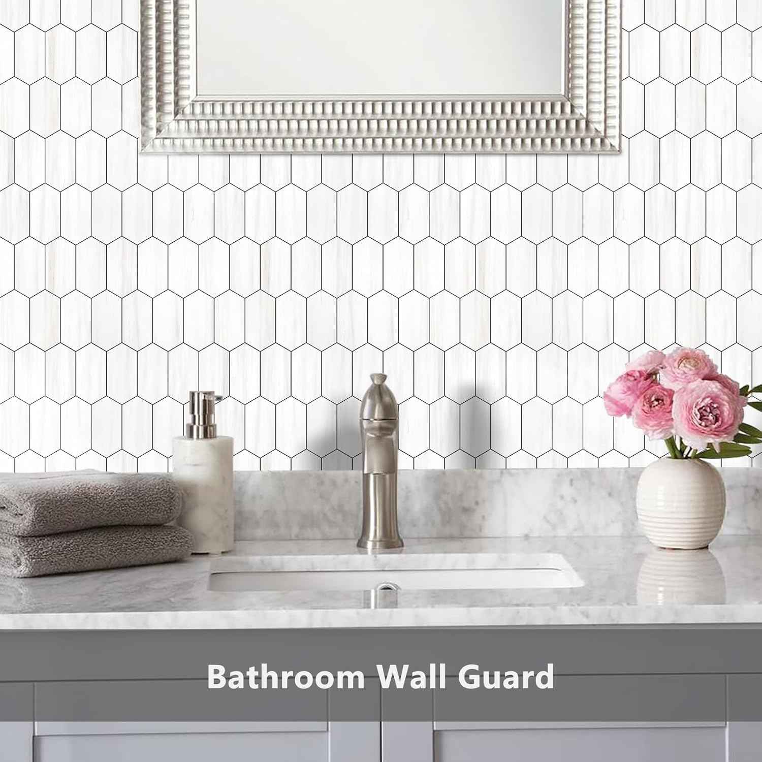 Glossy Wood Grain Peel and Stick Backsplash Tile - 10 Sheets Hexagon Mosaic for Kitchen & Bathroom, 12.4 x 12 Inch