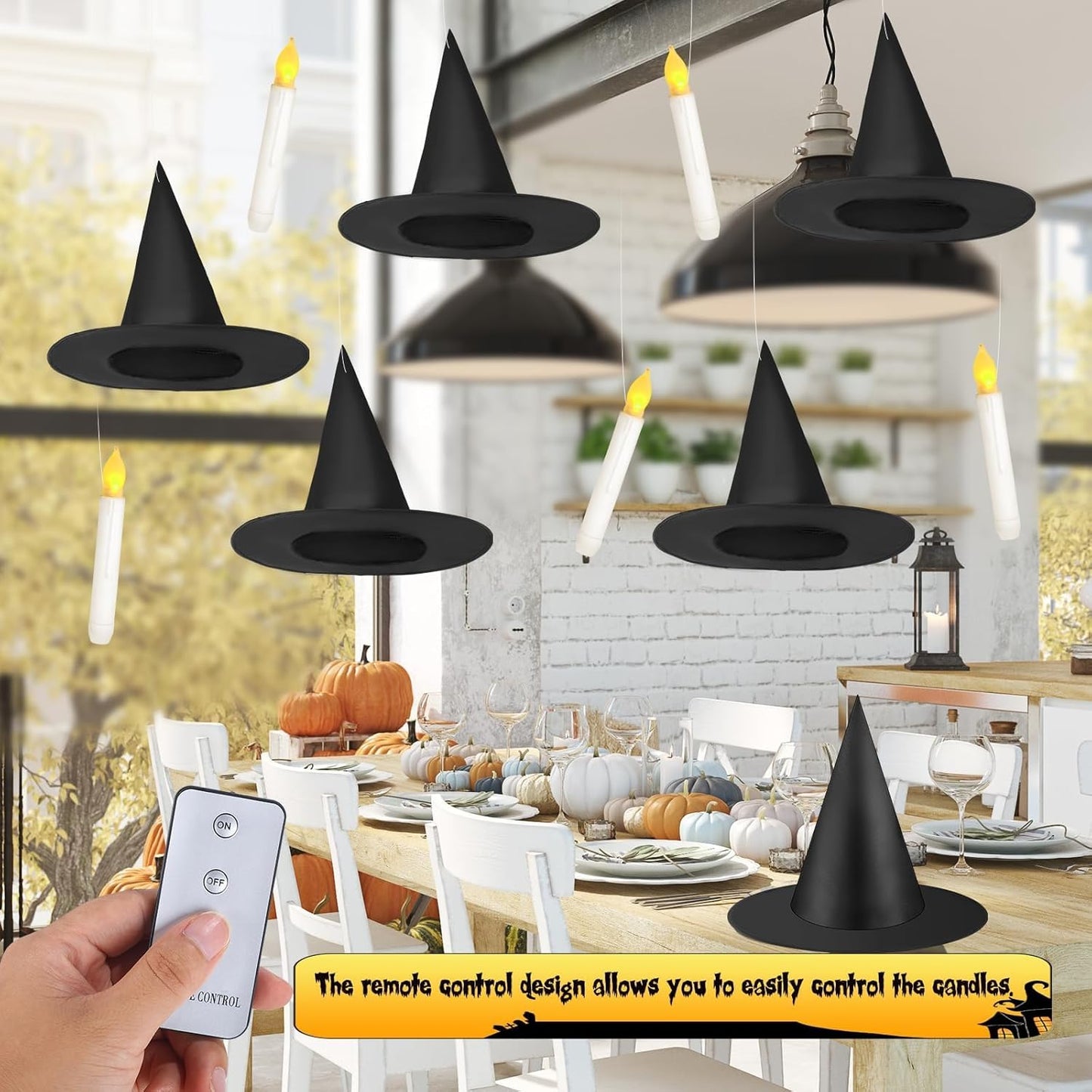 Halloween Witch Hat & LED Floating Candle Set - 80 Pcs with 3D Bat Wall Stickers for Spooky Decor