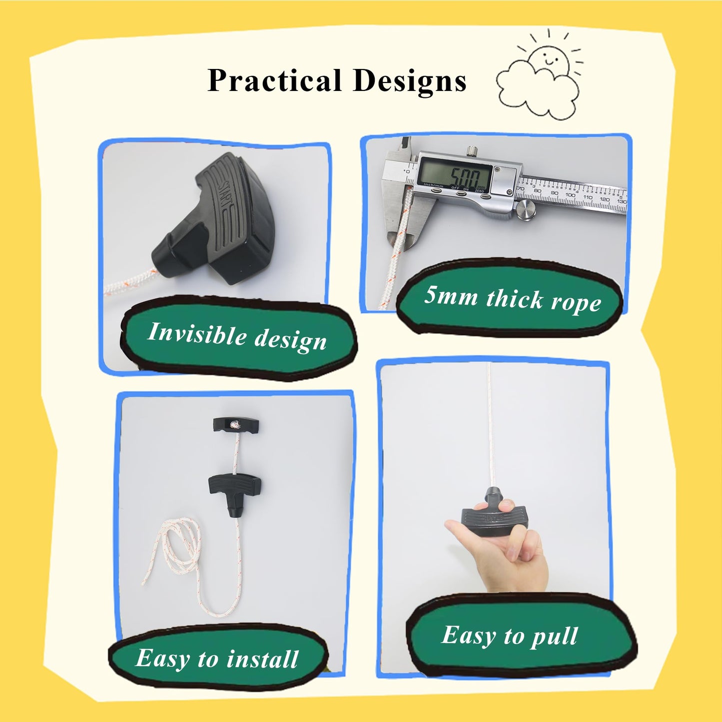 2 Sets Garage Door Emergency Release Pull Cord with Handle, Attic Door Pull Down Cord Handle Rope Garage Opener 5mm Pull Cord 3.9 ft Long with Recoil Starter Handle,Style A,Red Spot&Black,LXLVOUEG