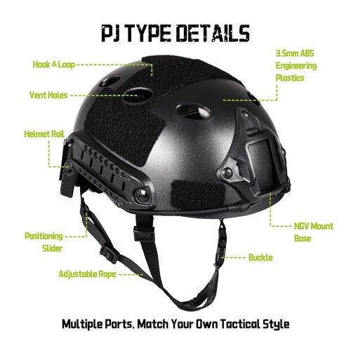 Adjustable Tactical Helmet with Helmet Cover, PJ Type Tactical Multifunctional Protective NVG Mount for Cosplay Hunting Shooting (Black)