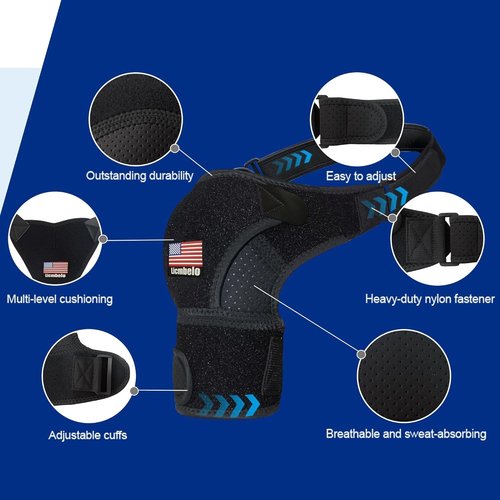Licmbelo Adjustable Shoulder Brace for Rotator Cuff Tear & Post-Surgery Recovery - Breathable Compression Sleeve for Sports Injury, Arthritis, Men & Women (BLACK, Large)