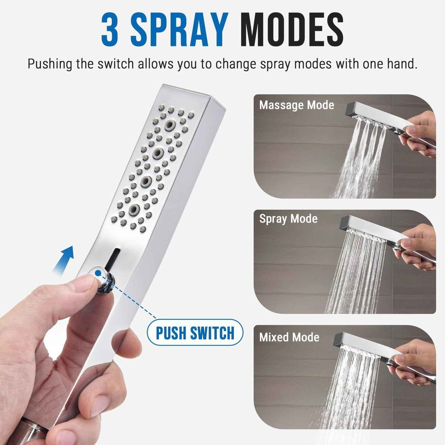All Metal Handheld Shower Set with 3-Function Wand & 70-Inch Stainless Steel Hose