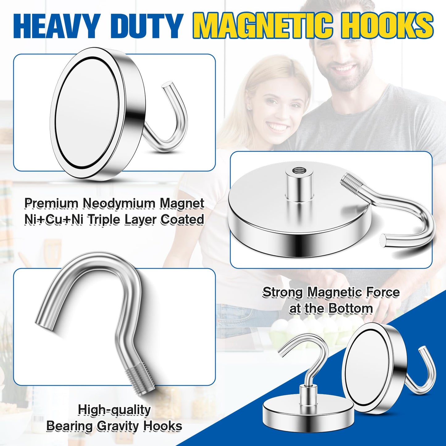 Grtard 110 lbs Magnetic Hooks Heavy Duty, 8 Pack Strong Magnet Hook for Cruise Cabins, Large Magnetic Hooks, Magnets with Hooks for Hanging, Cruise, Curtain, Home, Kitchen, Workplace(Silver)