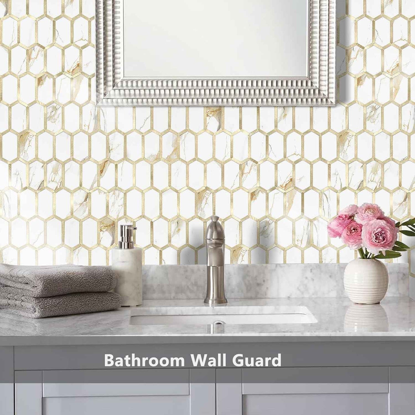 Glossy Wood Grain Peel and Stick Backsplash Tile - 10 Sheets Hexagon Mosaic for Kitchen & Bathroom, 12.4 x 12 Inch