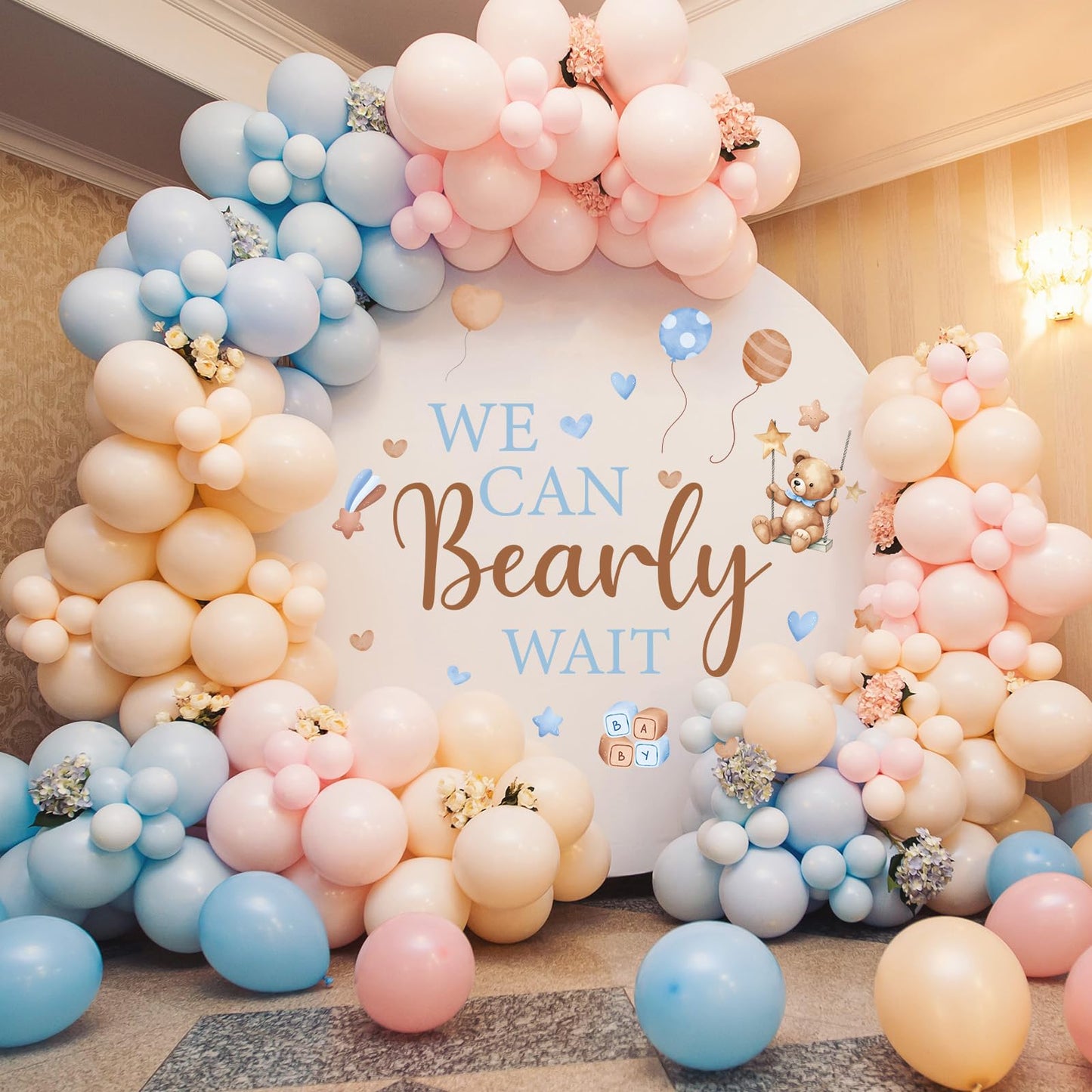 Wxiben Bearly Wait Wall Decal - Bear Sign Welcome Baby Shower Decorations, Removable Sticker for Balloon Arch Backdrop Decor, Gender Reveal Pregnancy Party Supplies