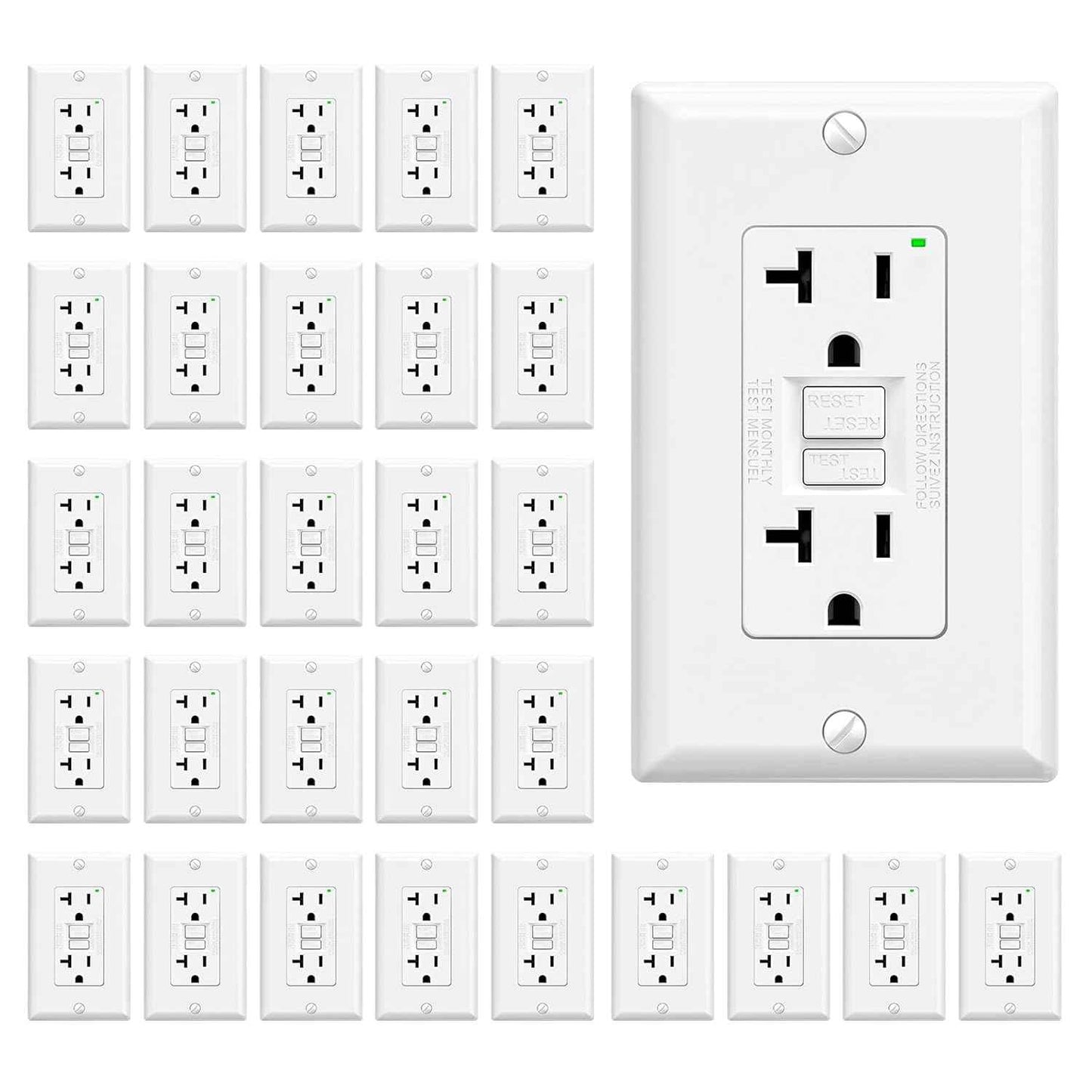 GFCI Outlet 15 Amp - Self-Test Electrical Receptacle with LED Indicator, 10 Pack