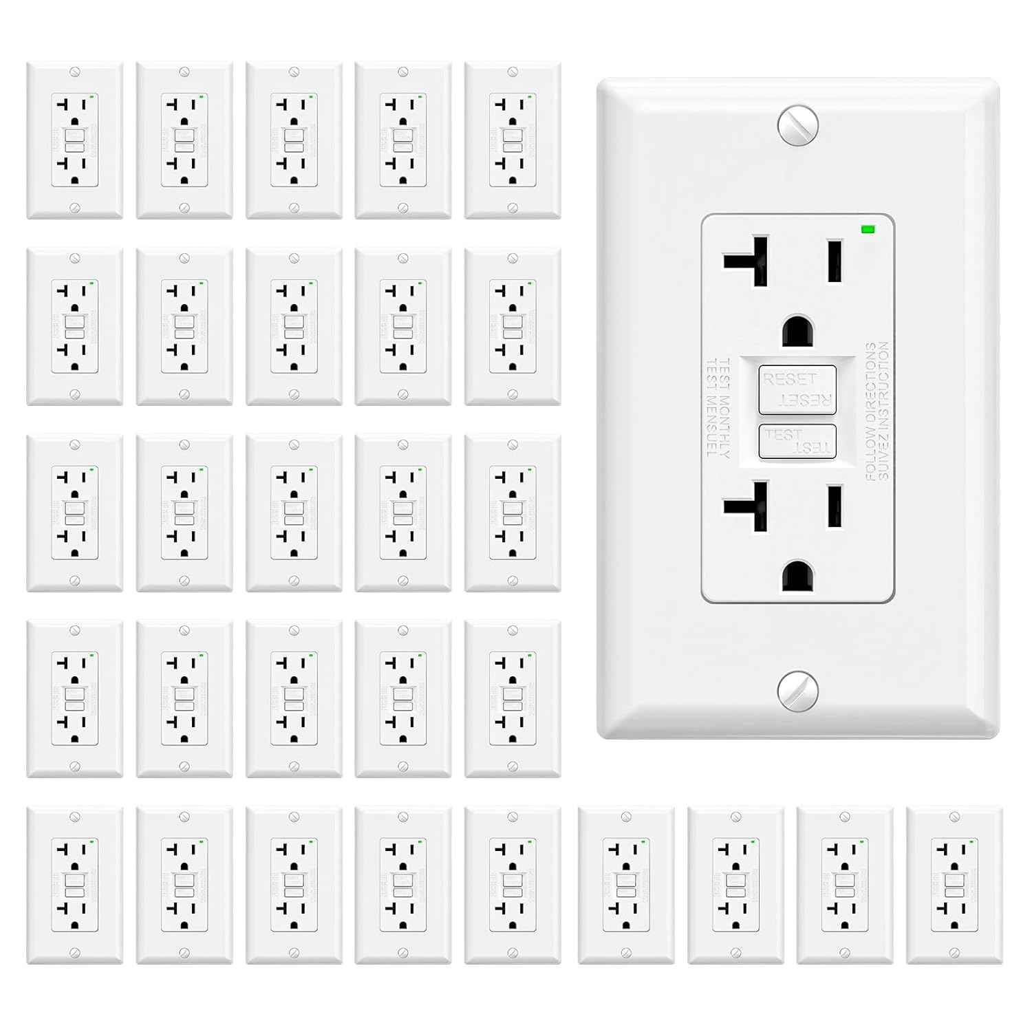 GFCI Outlet 15 Amp - Self-Test Electrical Receptacle with LED Indicator, 10 Pack