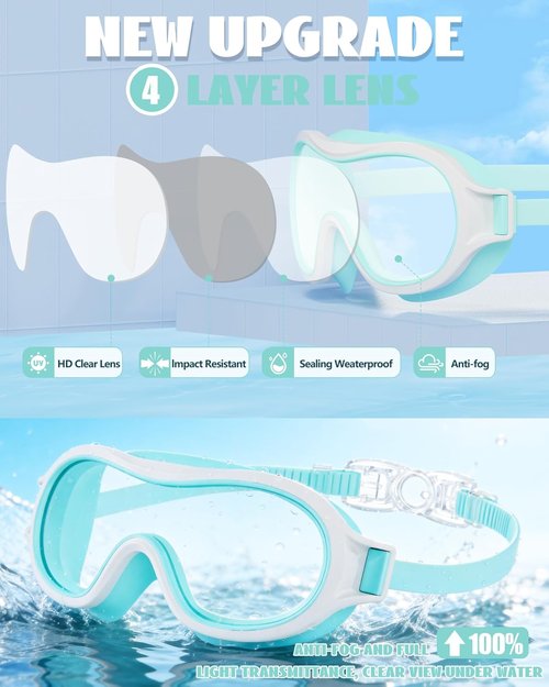 Aegend Swim Goggles for Kids 3-15 | Anti-Fog, UV Protection & Wide Vision - Waterproof Design