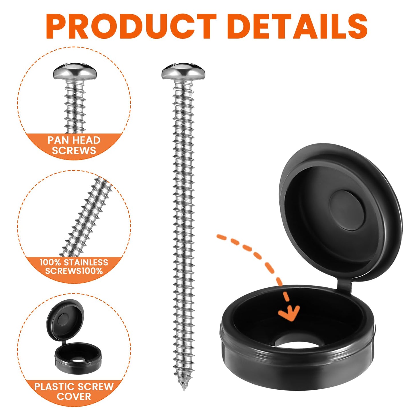 Zhengmy 3 Inch Shutter Screws and Caps Bulk Shutter Fasteners 304 Metal Stainless Steel Screws with Vinyl Caps for Outside Windows Hardware Railings Furniture(24 Set,Black)