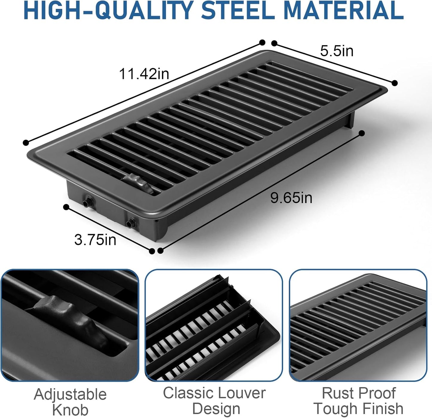 Heavy Duty 4x10 Inch Metal Floor Vents - 6 Pack Rust Proof Air Vent Covers for Home