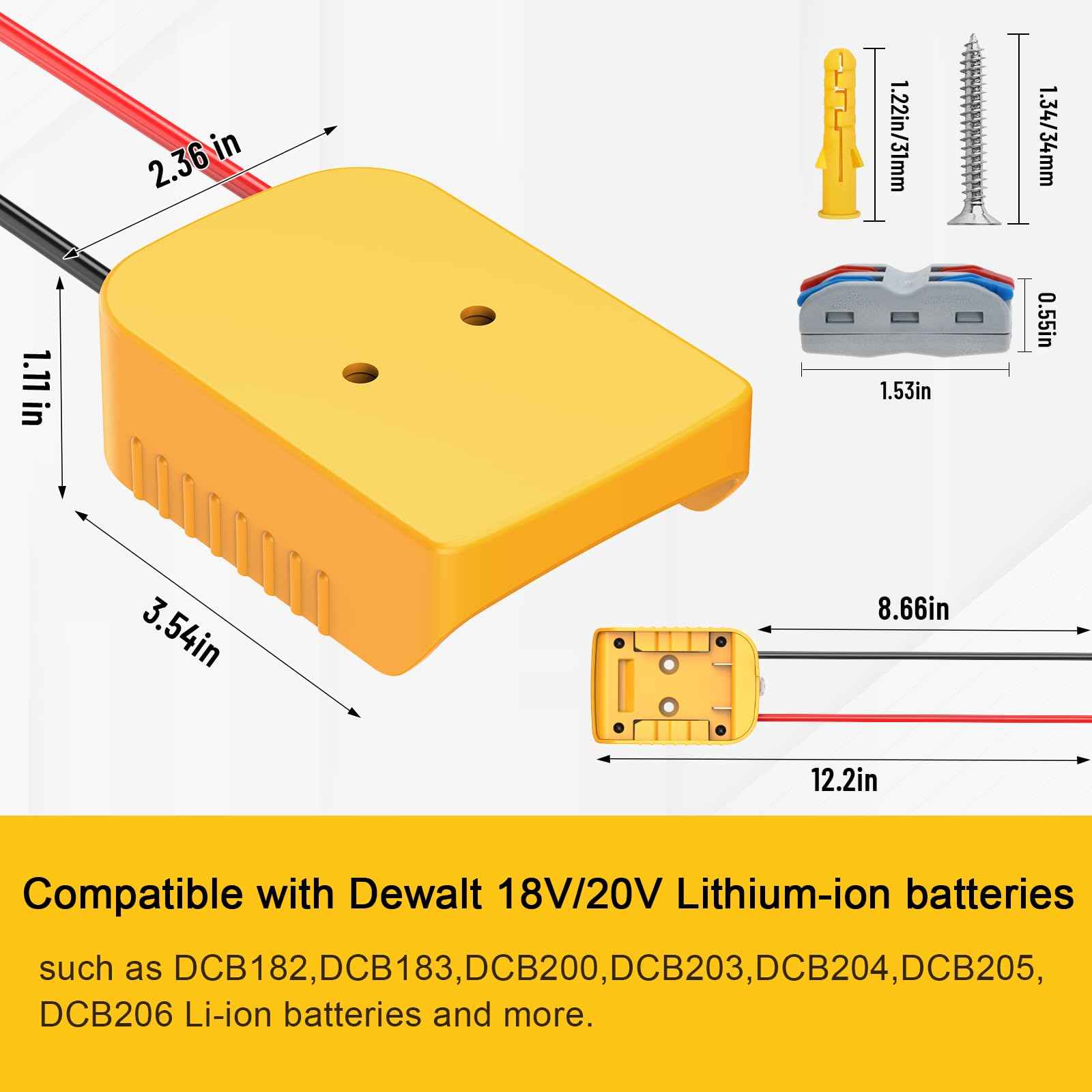 2 Packs Power Wheel Adapter Compatible with Dewalt 20V Battery - Overdischarge & Overcurrent Protection, Upgraded Power Wheel Battery Converter with Switch for DIY RC Cars Toys Robotics