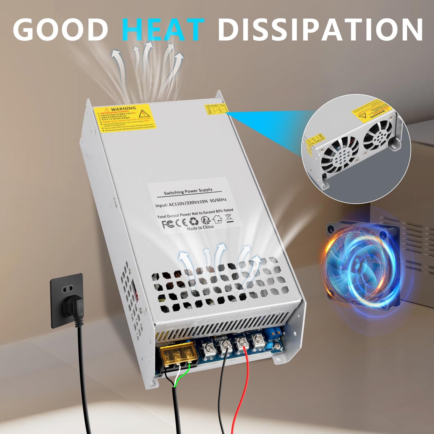 NUOWEIDE 24V 62.5A 1500W Power Supply Transformer, 110V AC to DC 24V Converter Adapter 62.5A 1500W SMPS, DC 24v Switching Power Supply for LED Strip Motor Pump CCTV Camera System Car Stereo 3D Printer