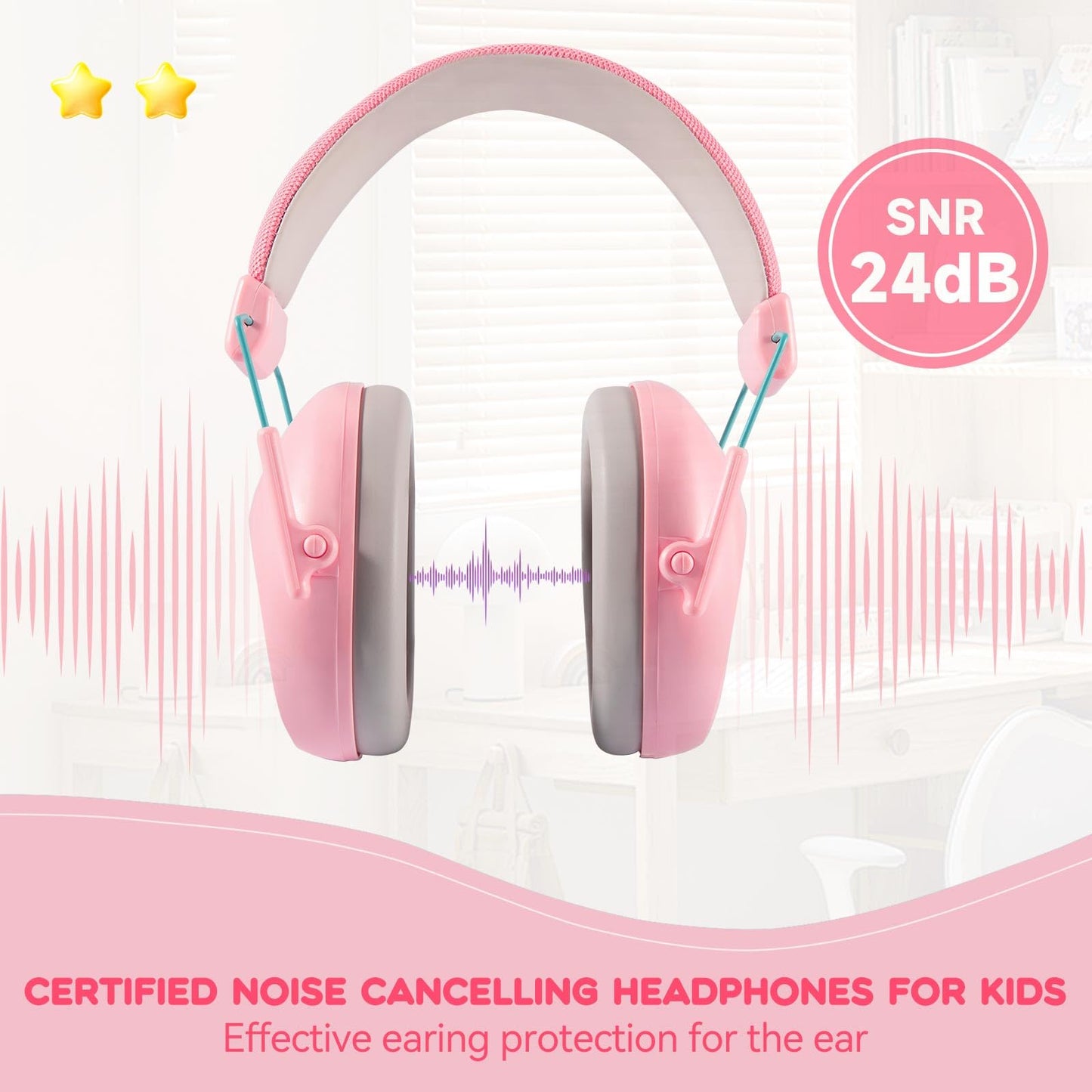 Dison Noise Cancelling Headphones for Kids, Kids Ear Protection NRR 26dB Noise Reduction Ear Muffs for Concerts, Fireworks, Shooting Pink