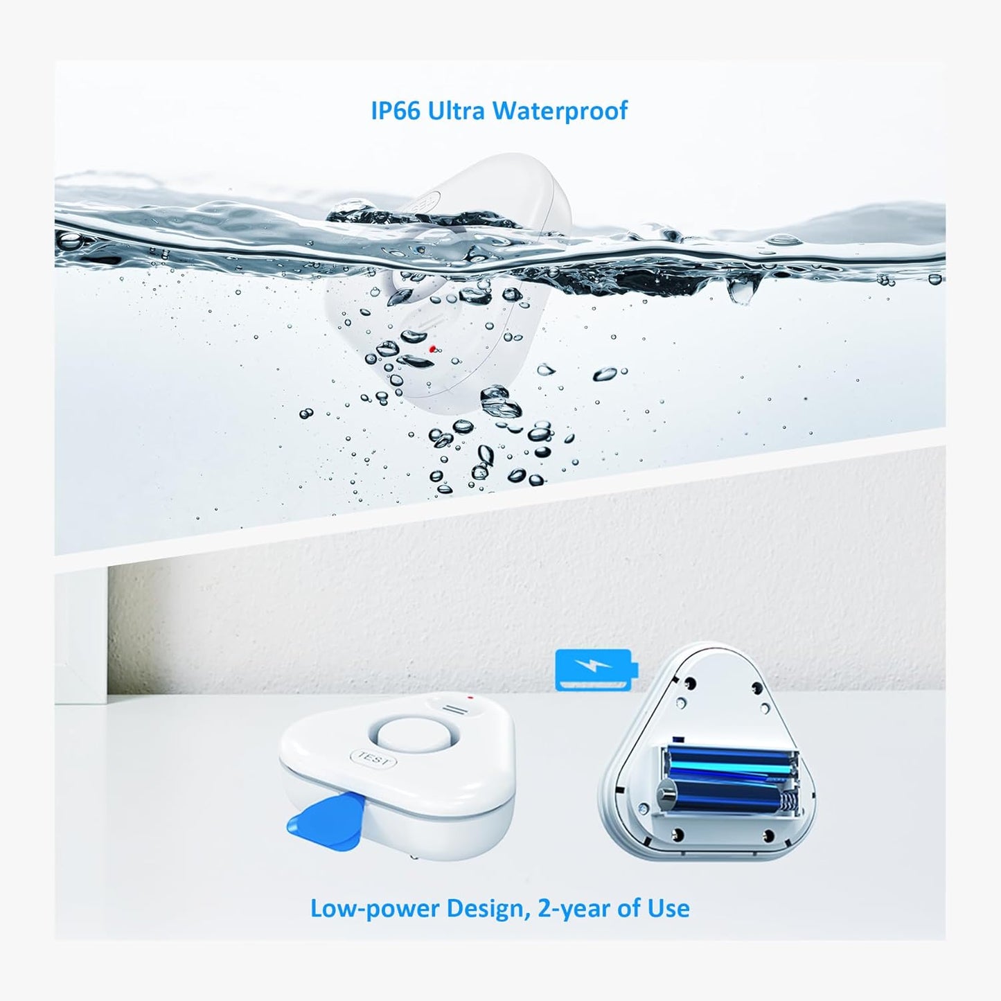 Water Leak Detector 5-Pack - Stechro Adjustable Audio Alarm 0-120dB, IP66 Sensor for Home, Kitchen & Basement