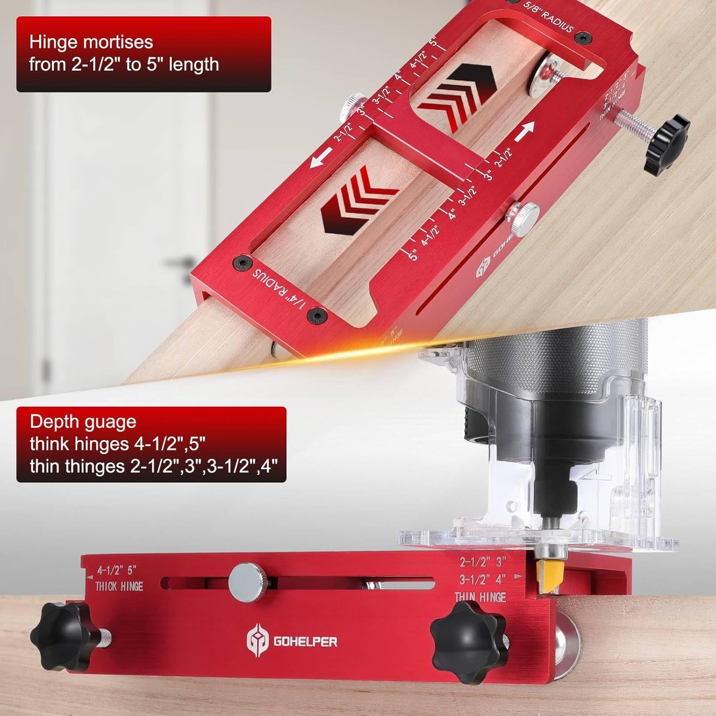 Aluminum Door Hinge Jig Template Kit for Router - Adjustable Mortise Tool for 2.5" to 5" Hinges