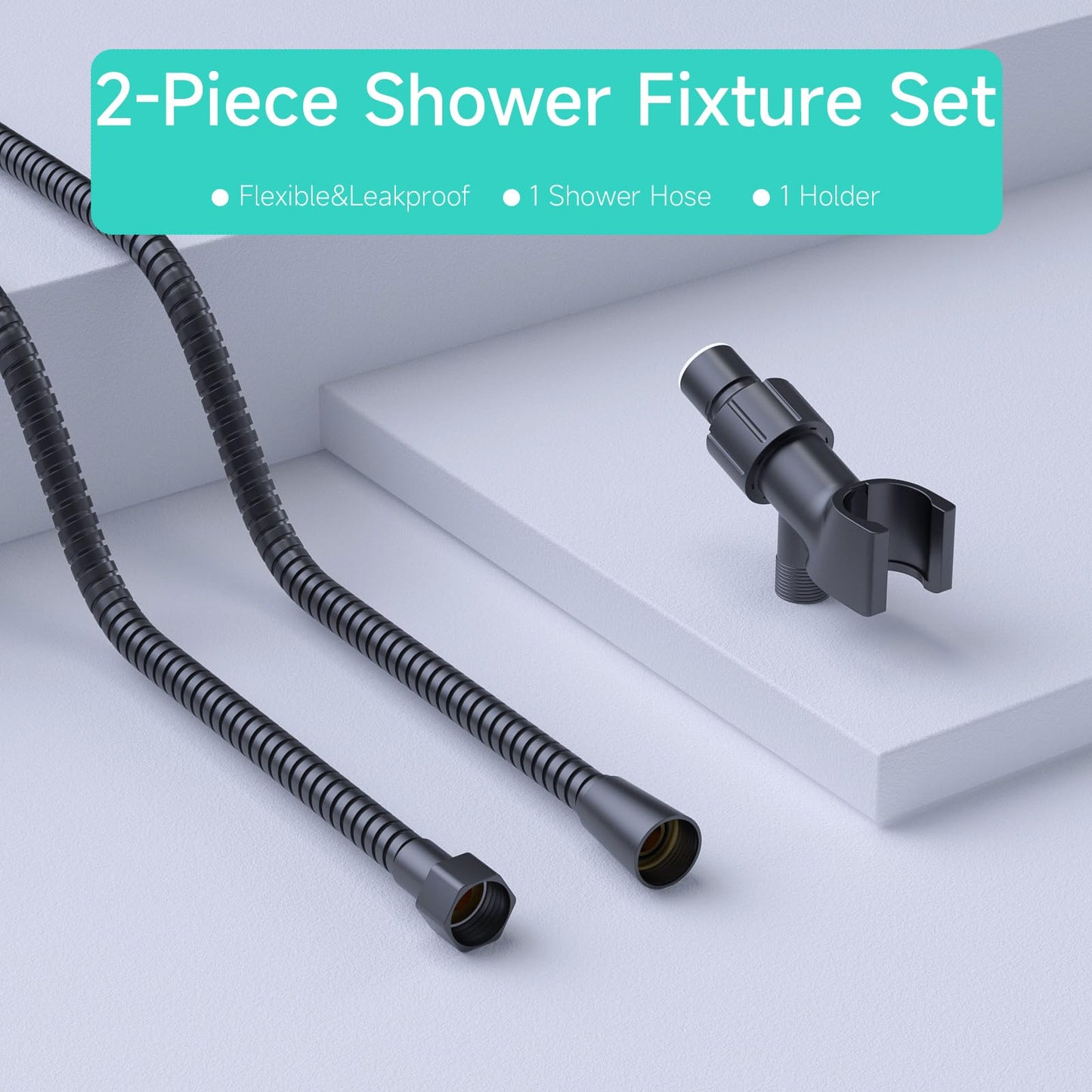 MAYYAYA Adjustable Shower Head Holder & Hose Kit | Premium ABS Bracket with 360° Rotatable Brass Ball, No Tools Install for Most Handheld Showers(Black Hose and Holder)