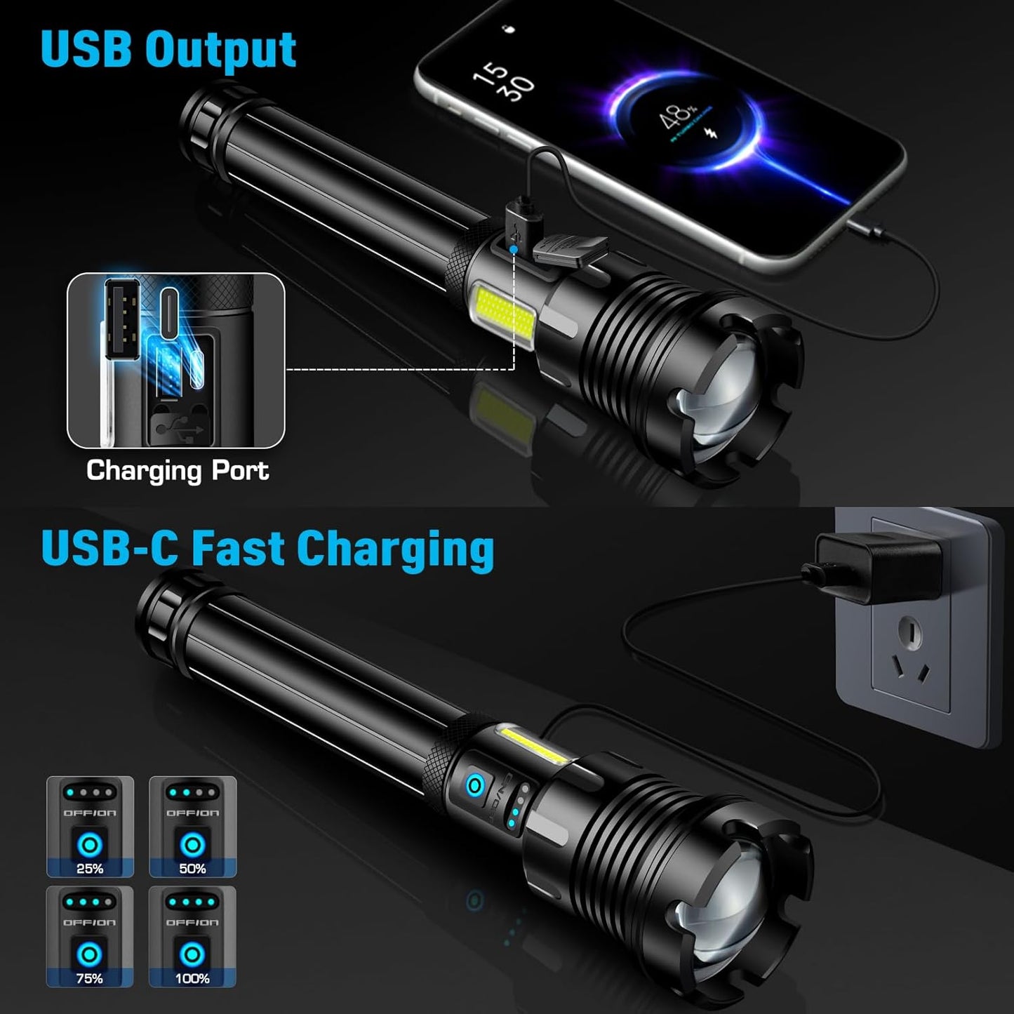 9000 Lumens Rechargeable Tactical Flashlight - Super Bright LED, 14 Modes, Waterproof for Camping & Emergencies