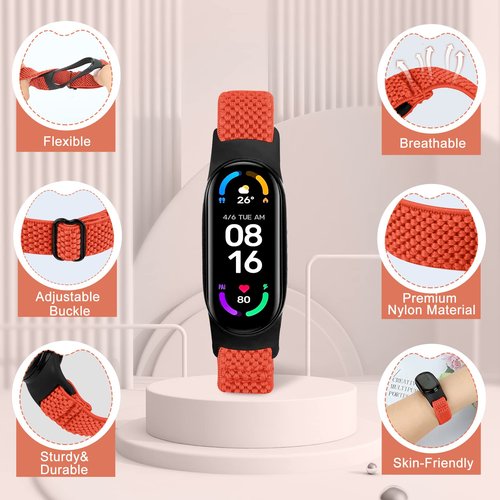 TumpCez 5 Pack Solo Loop Nylon Band Compatible With Xiaomi Mi Band 7 6 5 4 3/Amazfit Band 5 Straps, Adjustable Breathable Comfortable Elastic Sport Replacement Strap for Women Men