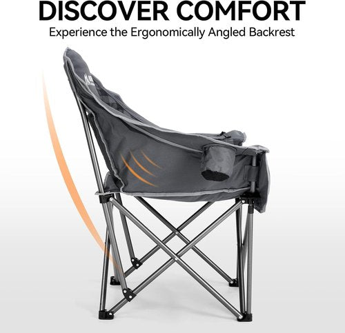 Huskfirm Oversized Padded Camping Chairs - Heavy-Duty Foldable Design with Cup Holder & Cooler Bag | Supports 450lbs, Grey