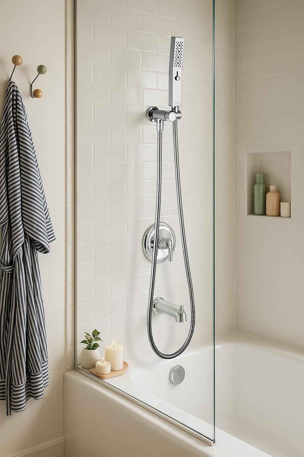 All Metal Handheld Shower Set with 3-Function Wand & 70-Inch Stainless Steel Hose