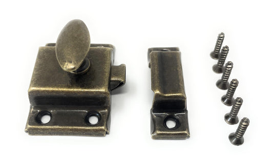 Metal Magery Antique Brass Small Stamped Cabinet Latch for Vintage Cupboard Curio Cabinet Doors or Dresser Drawers