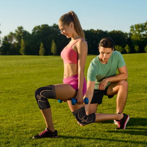 Double Couple Copper Knee Brace | 2-Pack Knee Compression Sleeves for Pain Relief & Support