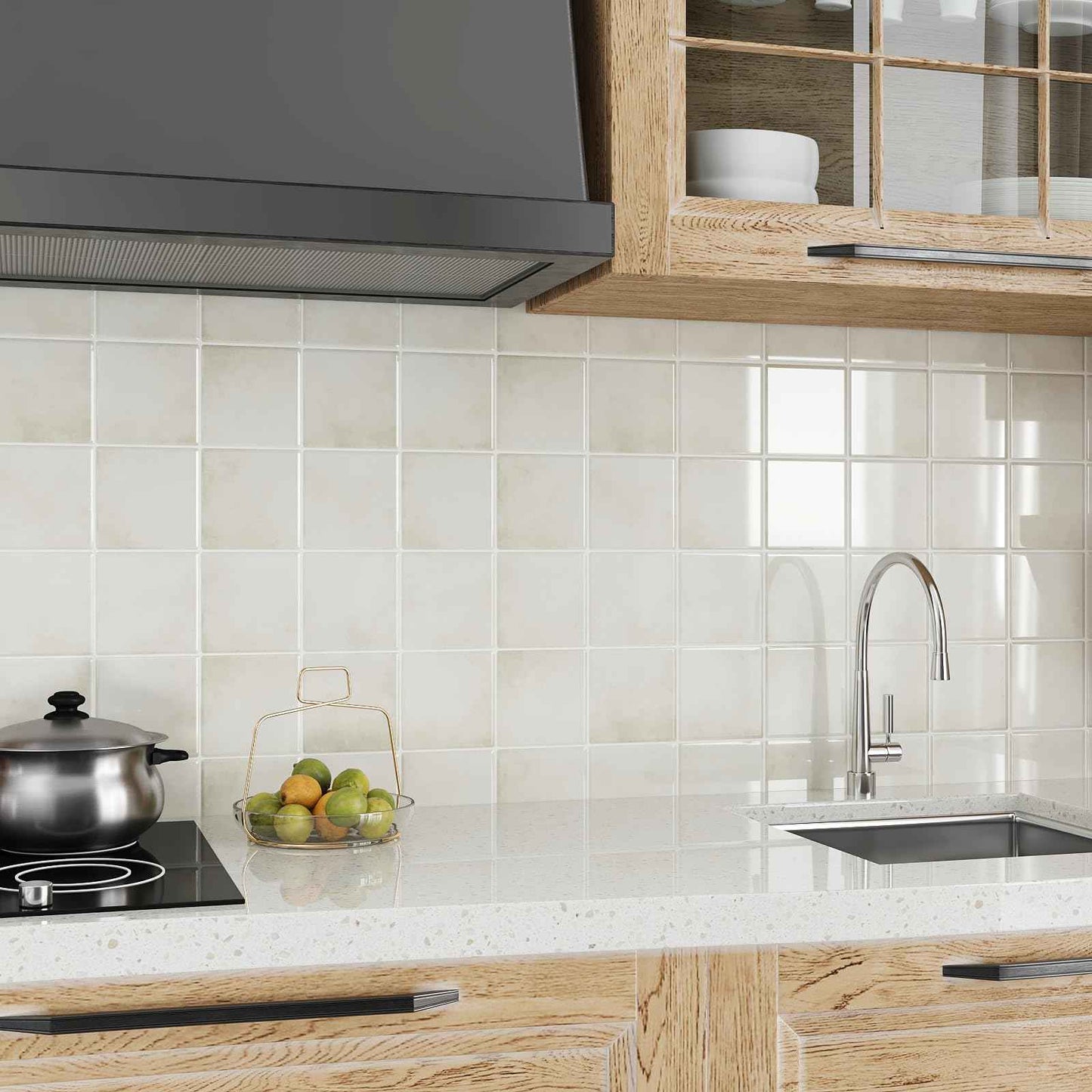 VEELIKE Cream Beige Peel and Stick Backsplash for Kitchen Square Peel and Stick Tile Backsplash 6 Sheets Self Adhesive Back Splash Tiles for Bathroom Waterproof Ceramic Wall Tile Stickers 12''x12''