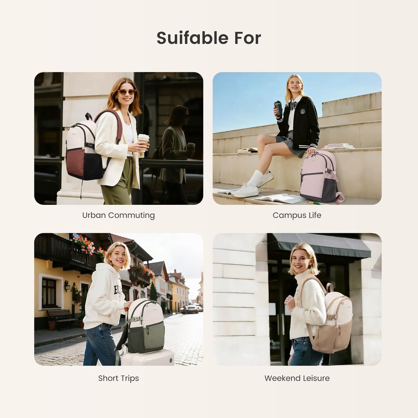 LOVEVOOK Everyday Backpack for Women, Chic Versatile Backpack with Water Bottle Pocket, Lightweight Waterproof Casual Daypack for City Work Commute, College, Travel & Gifts, Black