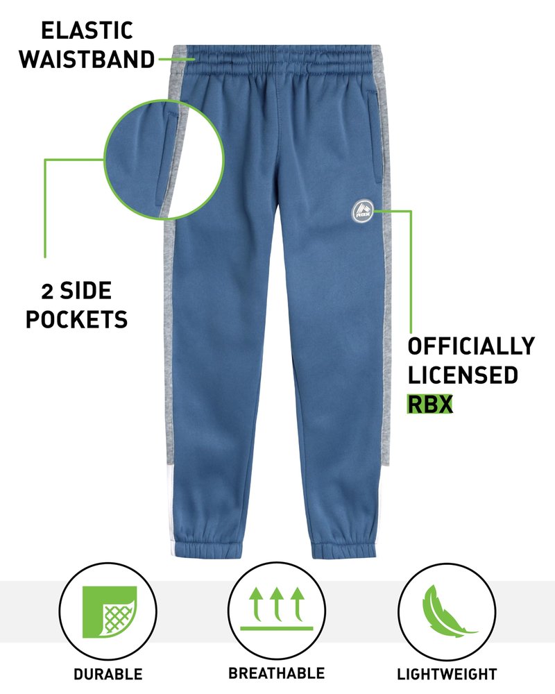 RBX Boys Sweatpants - 2 Pack Soft Fleece Lightweight Athletic Performance Track Pants Jogger Sweatpants with Pockets, Size 10-12, Copen Blue Lunar Rock