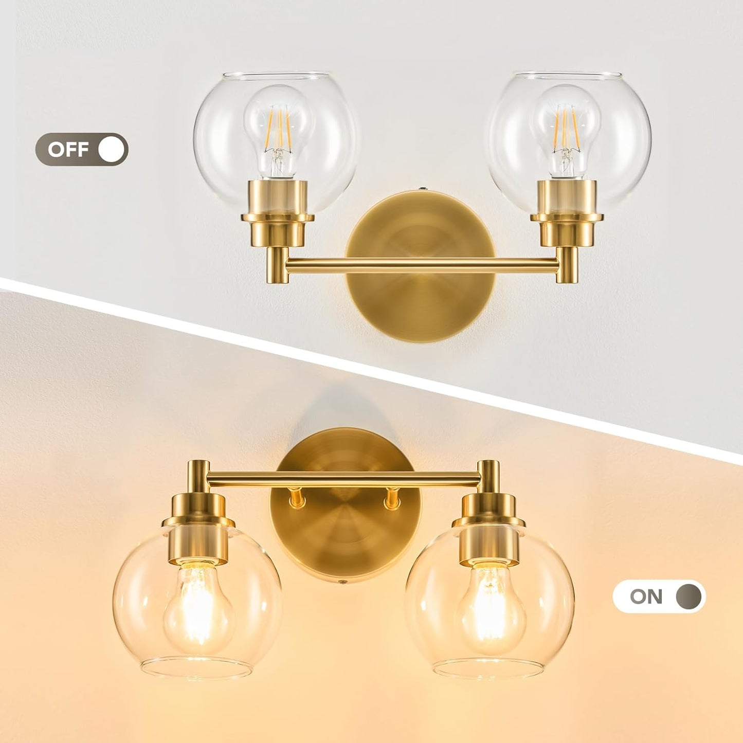 3-Light Vanity Bathroom Light Fixture with Globe Glass Shades - Brushed Nickel, ETL Certified